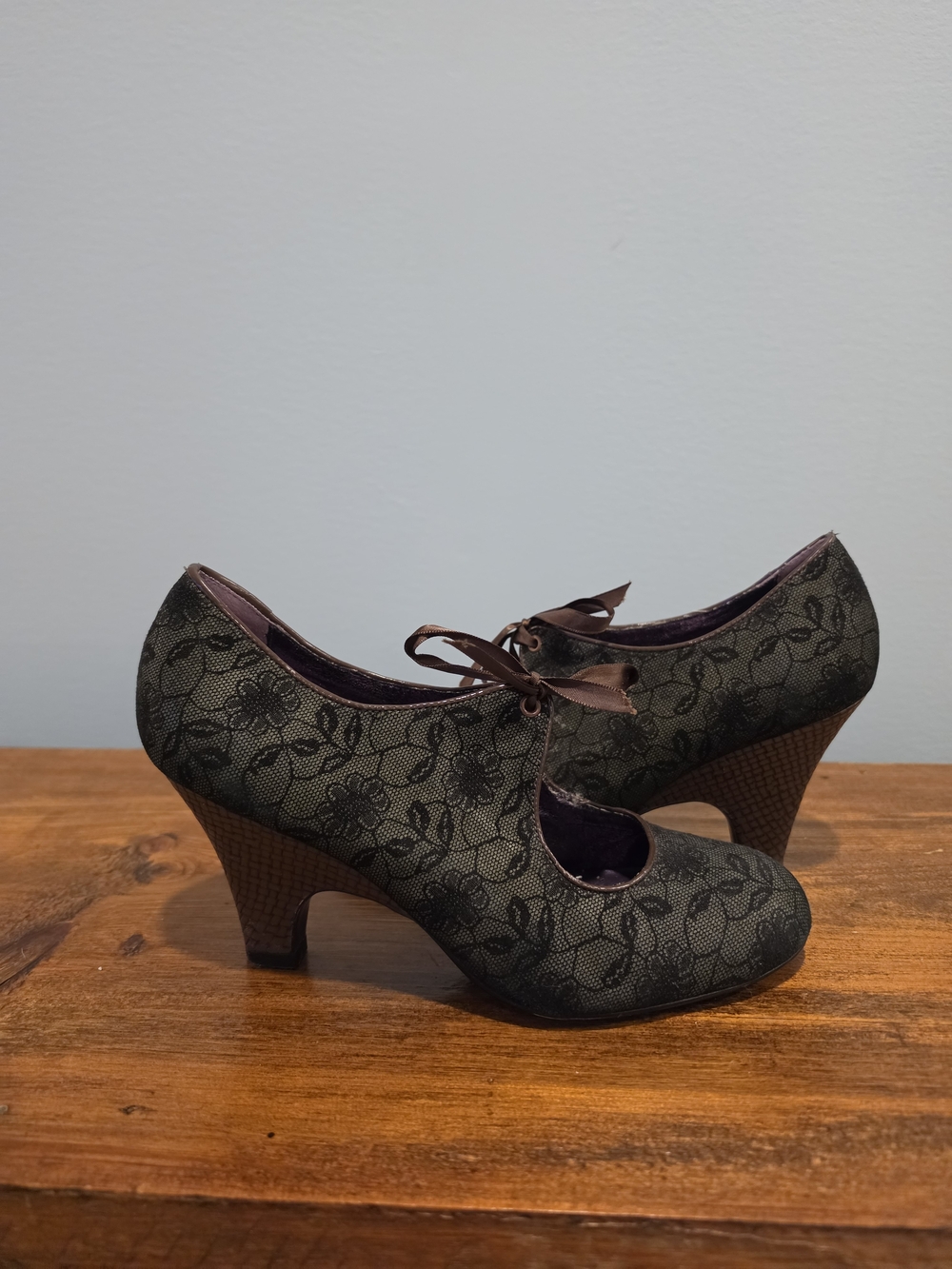Poetic License Olive Green and Black Lace Mary Jane Heels